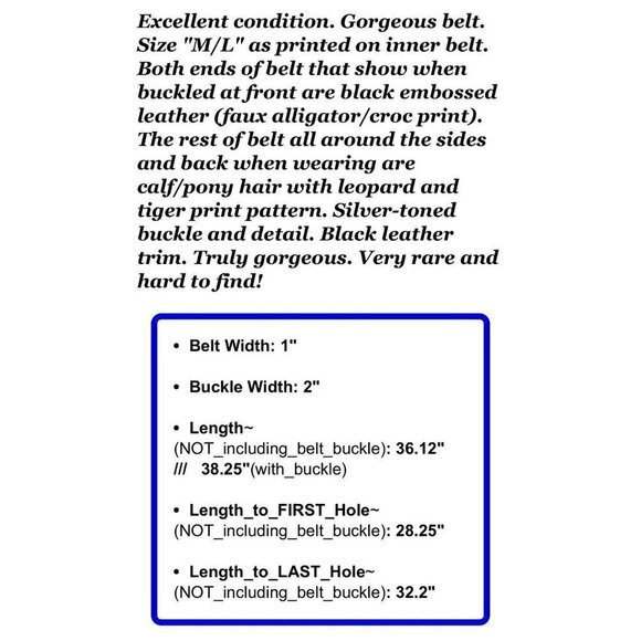 Brighton Sz M/L Black Leather Leopard Print Pony Calf Hair Patchwork Belt Mix - Picture 13 of 13